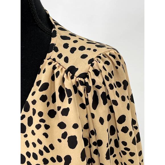 Windsor Cheetah Animal Print Crop Top Blouse S Puff Sleeve Elastic Wrist - Picture 7 of 12